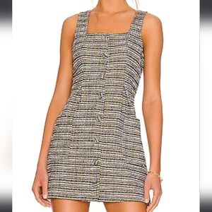Free People Midnight Tweed Mini Dress‎ w Front Buttons & Pockets Academia